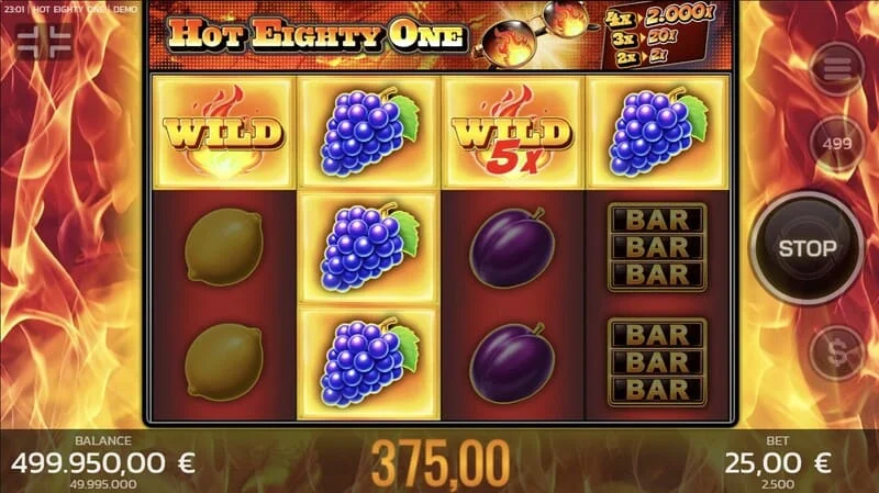 Hot Eighty One - sesión principal, carretes con apuesta y panel de control